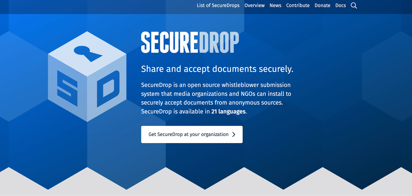 Скриншот SecureDrop в даркнете